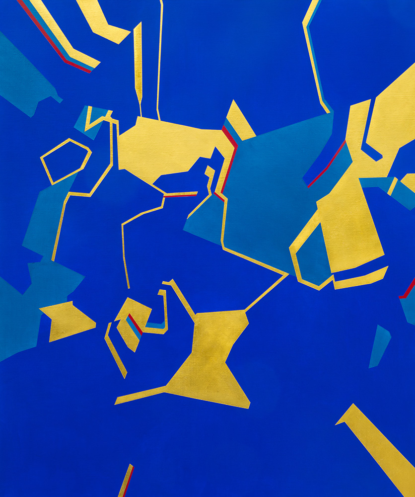 Geometric golden abstract painting nft blue opensea crypto art